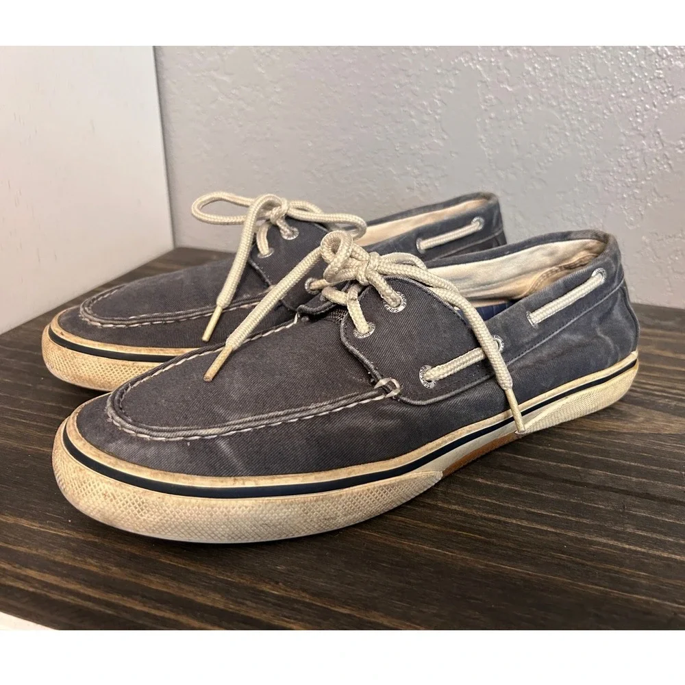 Sperry Top-Sider Mens 10.5 M Bahama Navy Blue Canvas Boat Shoes